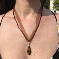 Tiger Eye Necklace, Heart Pendant Necklace, Gemstone Necklace, Ribbon Necklace | by nlanlaVictory
