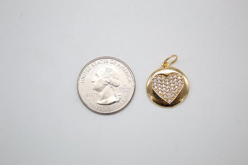 18K Gold Filled Heart Pendant Love Charm With CZ Stones
