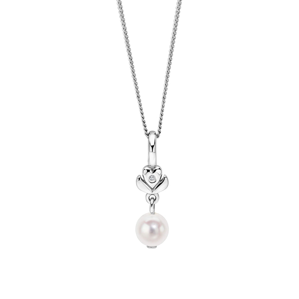 D For Diamond Flower Pendant with Freshwater Pearl Drop and Diamond