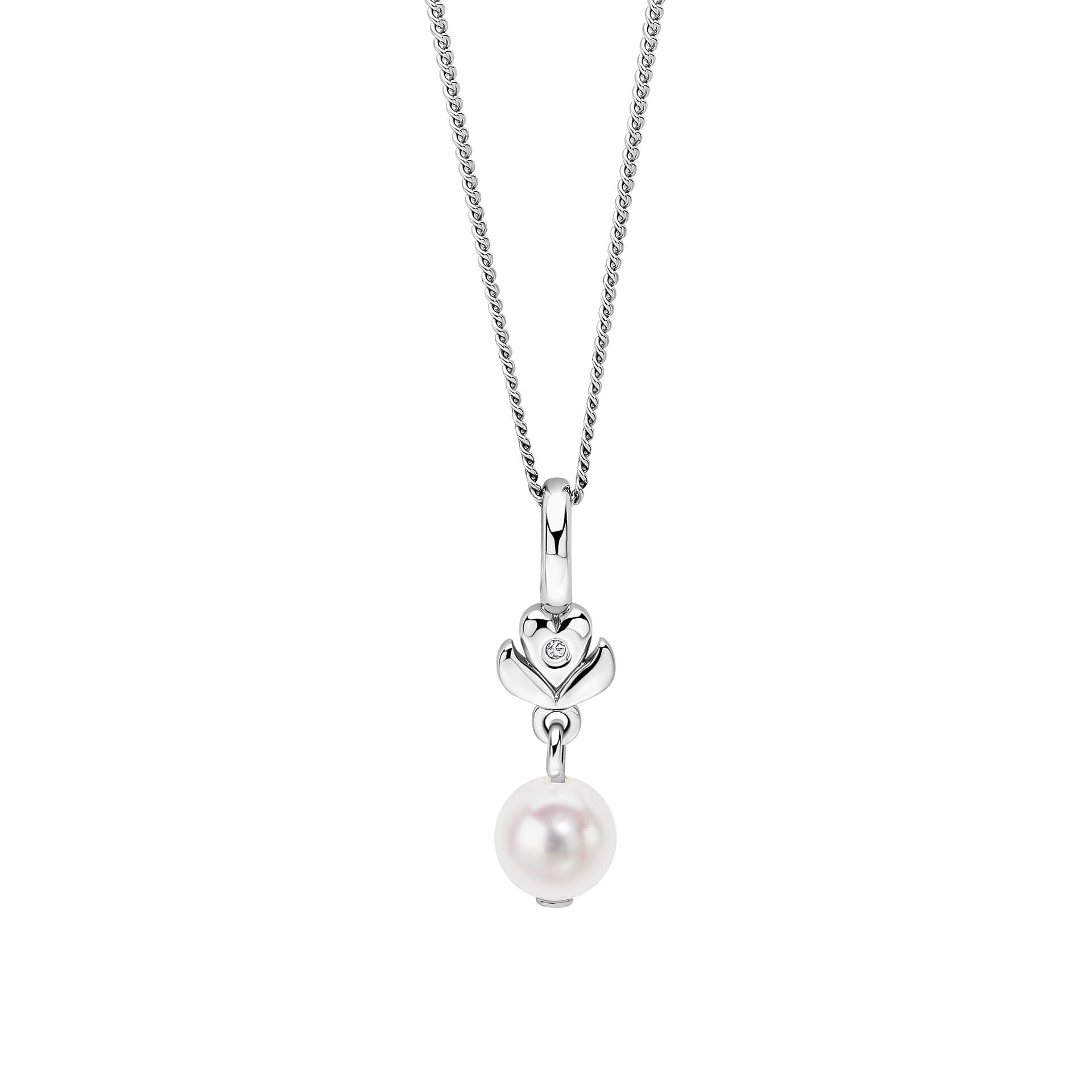 D For Diamond Flower Pendant with Freshwater Pearl Drop and Diamond